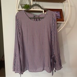 Pleione Women's Large L Striped Blue Pink Bell Sleeve Blouse Shirt